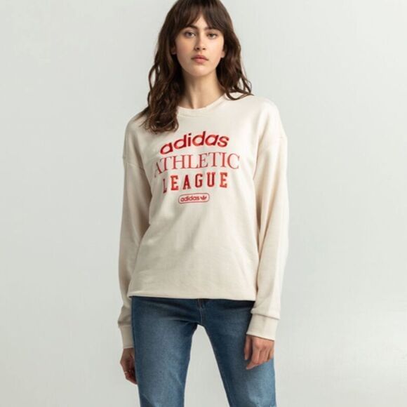 ADIDAS Collegiate Womens Oversized Crewneck Sweatshirt M Nwt Cream color‎ - Picture 1 of 7